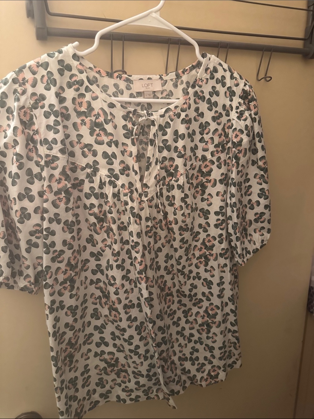 LOFT White Floral Tie-Front Peasant Blouse